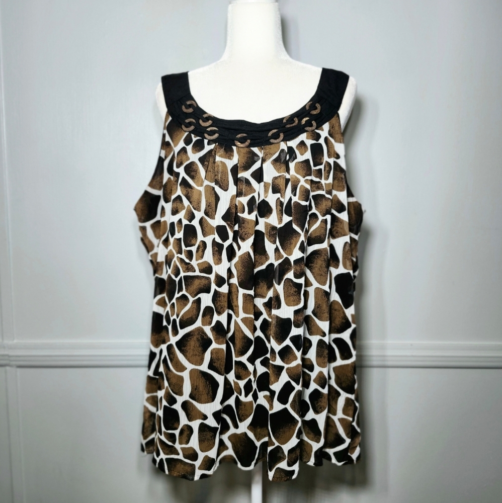 Glam Makena Pattern Chiffon Sleeves Top With beaded Neckline